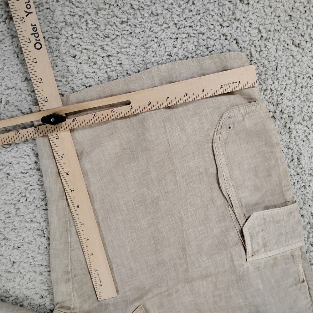 120% Lino Shorts Mens 56 (US 40) Beige Linen Beach Cargo Drawstring Designer - Picture 3 of 10